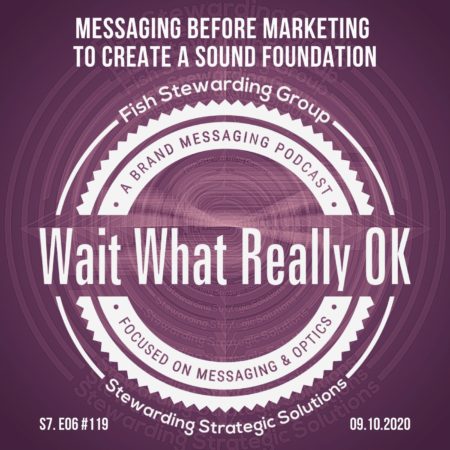 Messaging before marketing to create a sound foundation podcast cover for Wait What Really OK