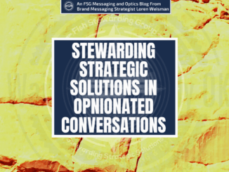 A feature graphic with a yellow textured background and the title in the middle that reads Stewarding Strategic Solutions in opinionated conversations over a blue rectangle.