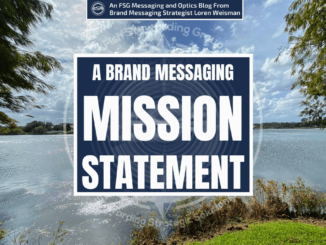 A lake with clouds in the background and a title that reads brand messaging mission