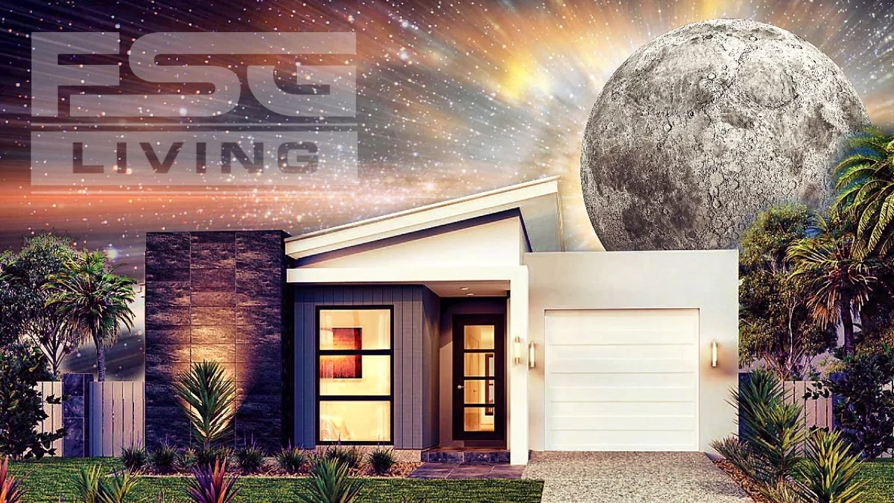 fsg living media strategies, fsg living buildings graphic with home and moon in background
